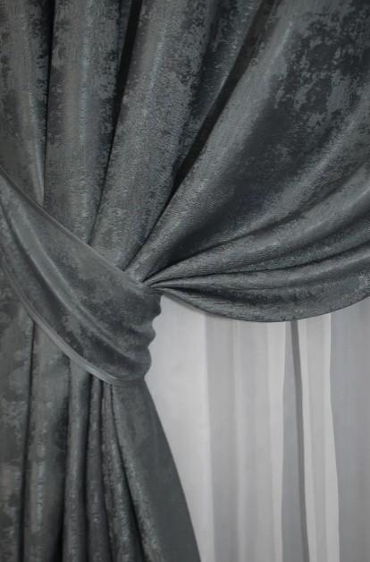 Комплект штор на люверсах SULTAN XO жаккард 1,5х2,5 м 2 шт. Графітовий (1123ш) - фото 5