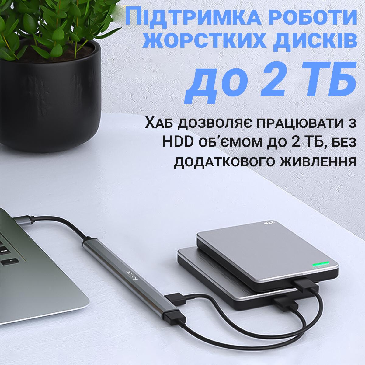 Концентратор/розгалужувач USB Type-C Addap UH-04С для ноутбука на 7 портів USB Gray - фото 13 Концентратор/розгалужувач USB Type-C Addap UH-04С для ноутбука на 7 портів USB Gray - фото 13