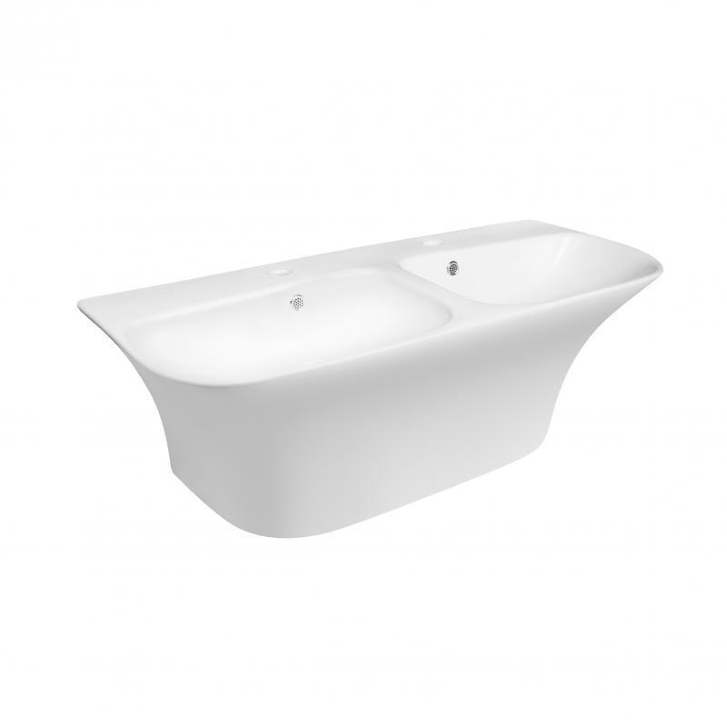Раковина-моноблок с 2-мя чашами Q-tap с донным клапаном Virgo QT1811G760W с 2-мя донными клапанами