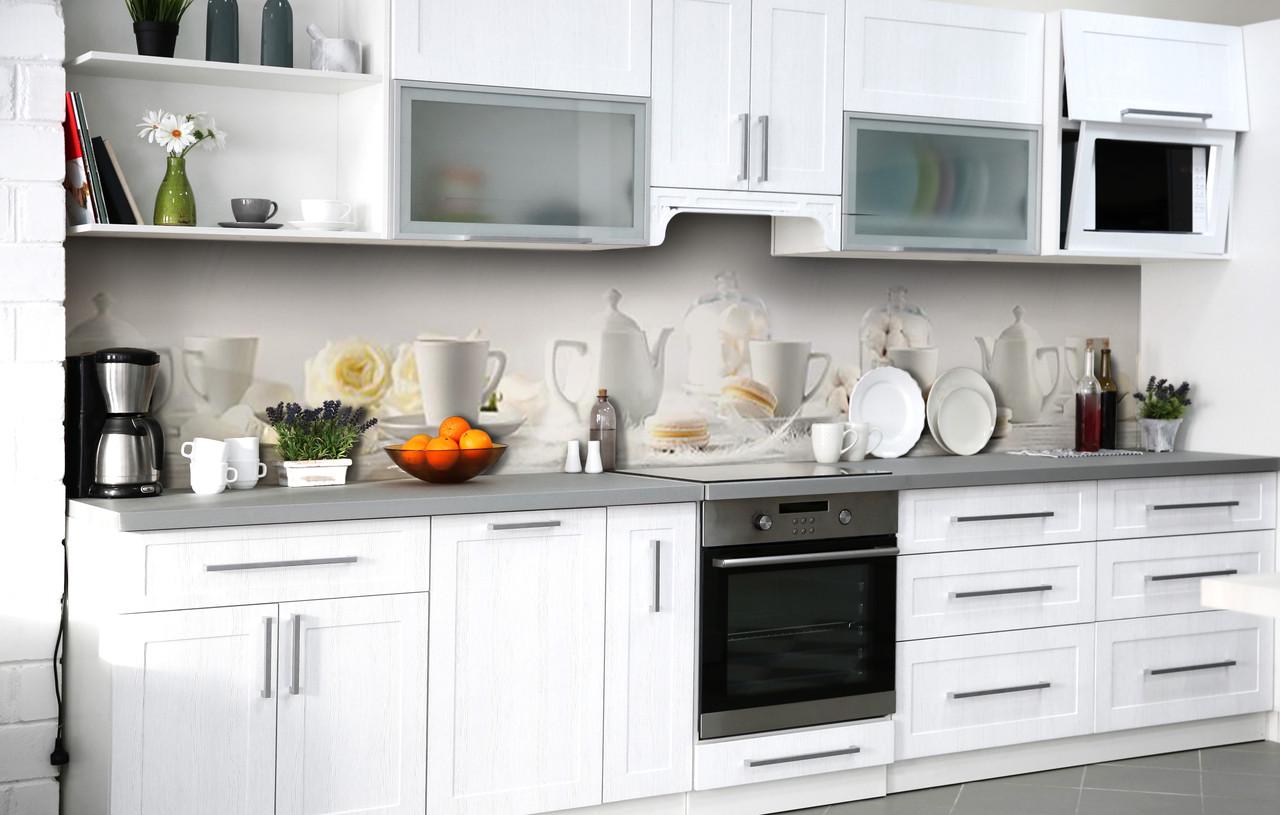 Кухонный фартук Чайный сервиз виниловый самоклеющийся 60х300 см