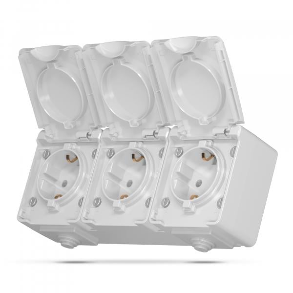 Розетка зовнішня Videx потрійна із заземленням Сірий (IP65)