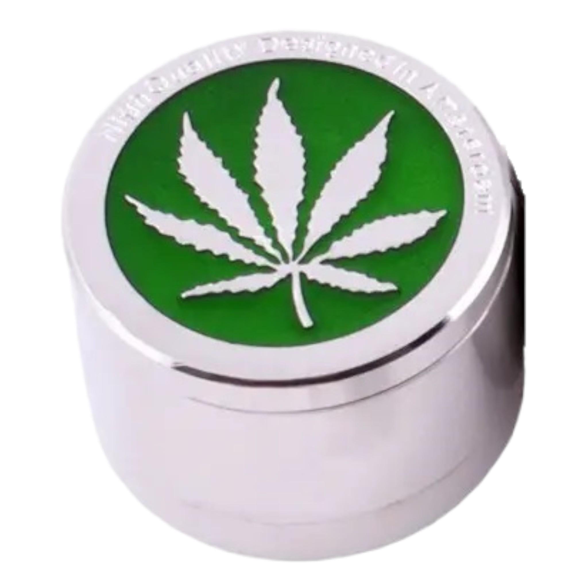 Гриндер Grinder Hemp Leaf для подрібнення тютюну та спецій Silver/Green - фото 1