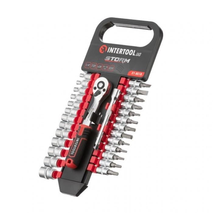 Набор головок INTERTOOL ET-8018 1/4" 4-14 мм TORX PH HEX SL 72 зубья 28 ед (1509319763)