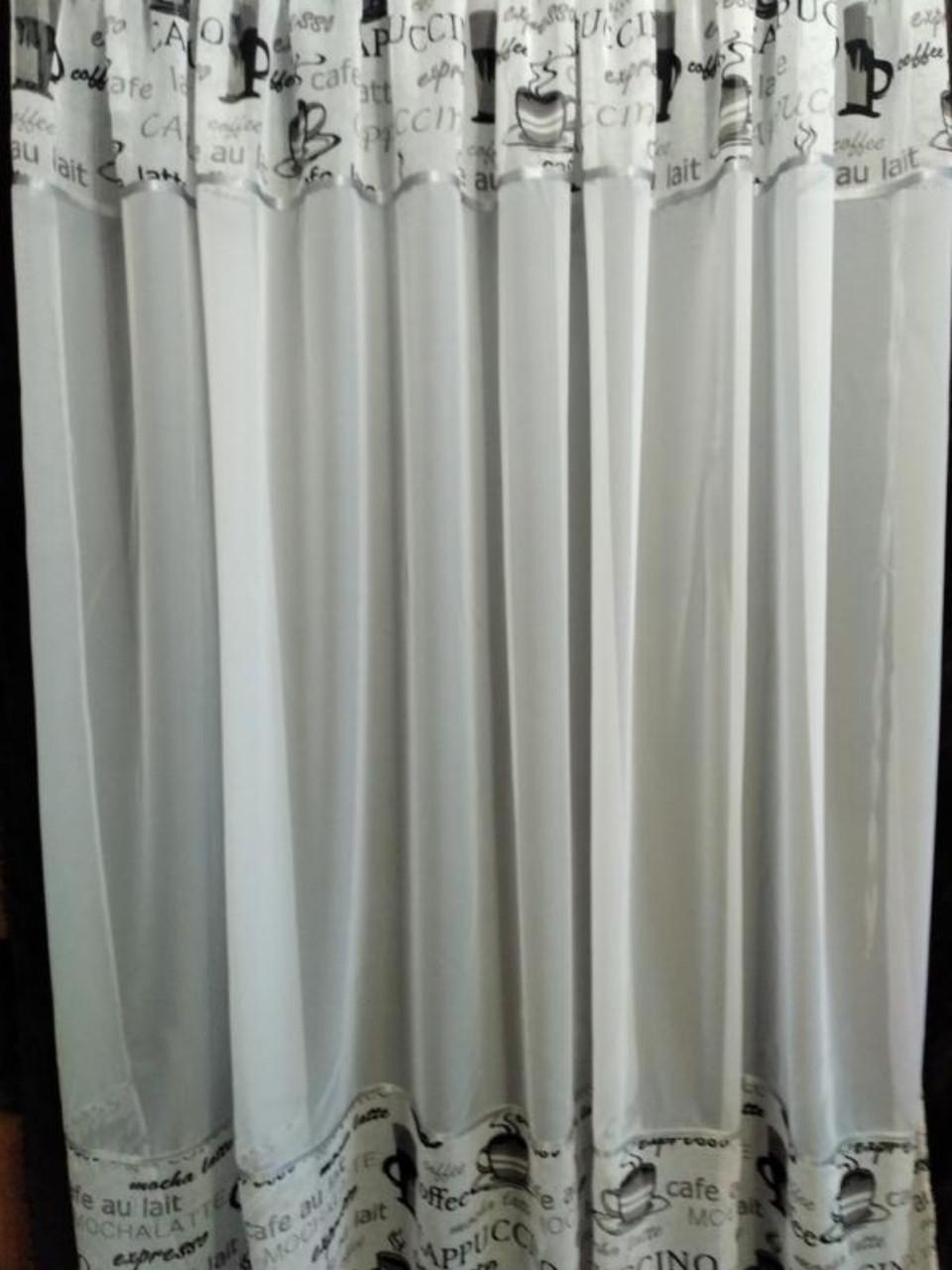 Комплект на кухонное окно Кофе шифон и батист окантованный бейкой 290х190 см Белый/Серый (кшс-02) - фото 5