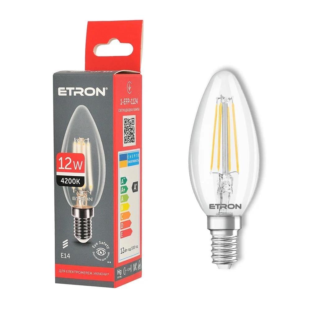 LED-лампа філаментна ETRON 1-EFP-1124 прозоре скло 12W 4200K E14 C37 Нейтральний білий (27844589)