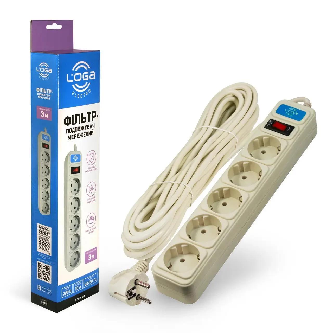 Фільтр-подовжувач п'ятимісний Loga 3х0,75 мм2 10А 1800 Вт 3 м (27848351)