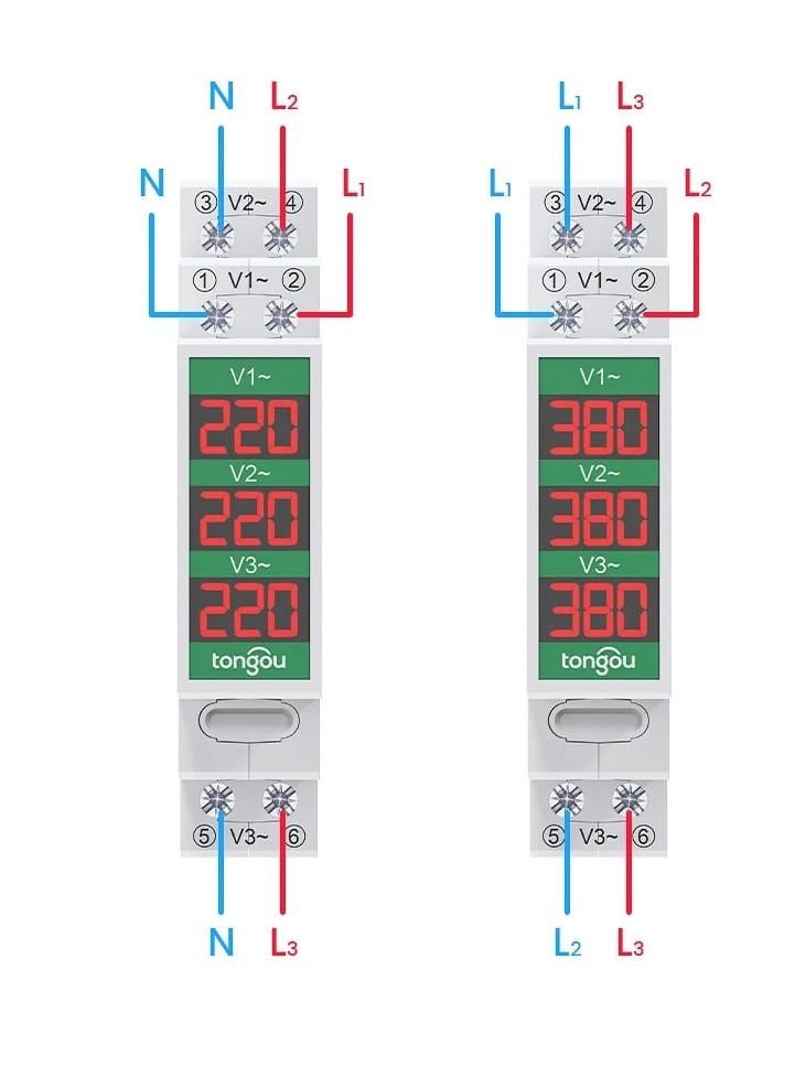 Вольтметр цифровий Tongou TOVME-3R трифазний на DIN рейку (19573512) - фото 5