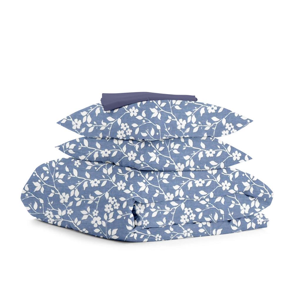 Комплект евро постельного белья Cosas Flowers White Blue Dblue на резинке 200х220 см (4822052082935)