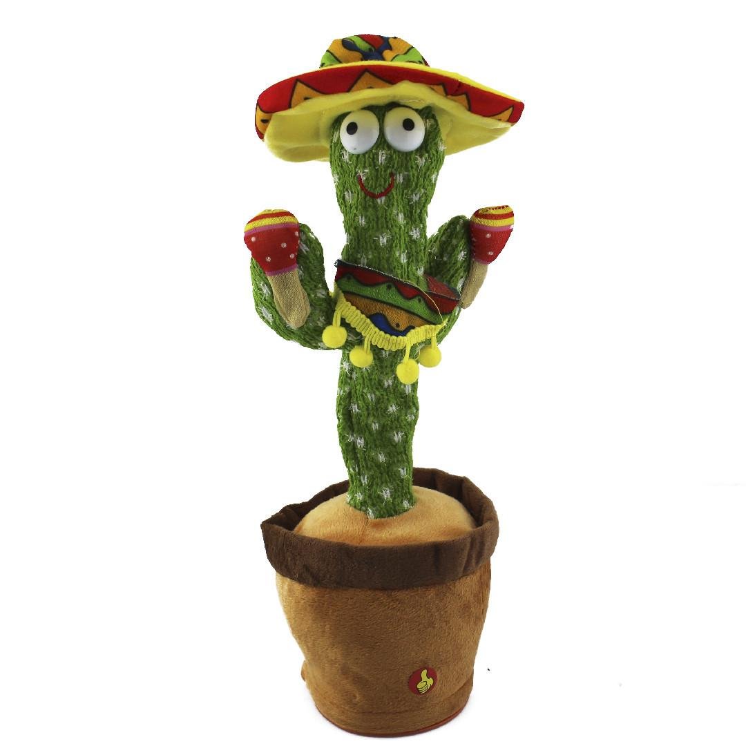 Кактус танцующий поющий 120 песен с подсветкой работает от батареек (EL 2323)