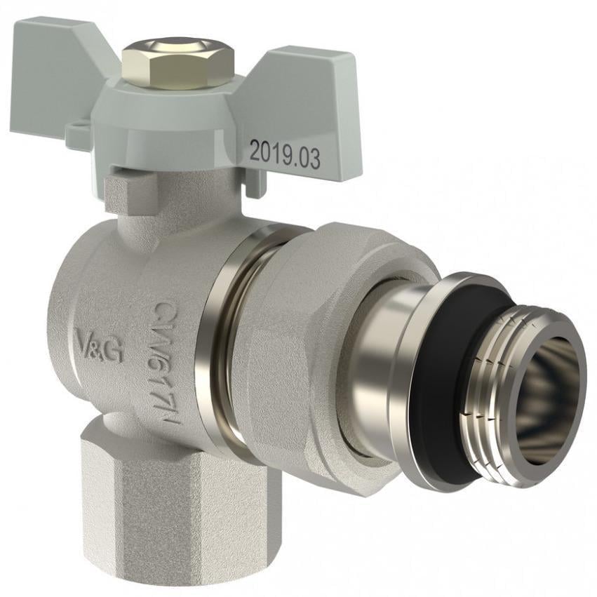 Кран шаровой с американкой угловой V&G VALOGIN Optima 3/4" ВЗ Белый (SQ-1040188)