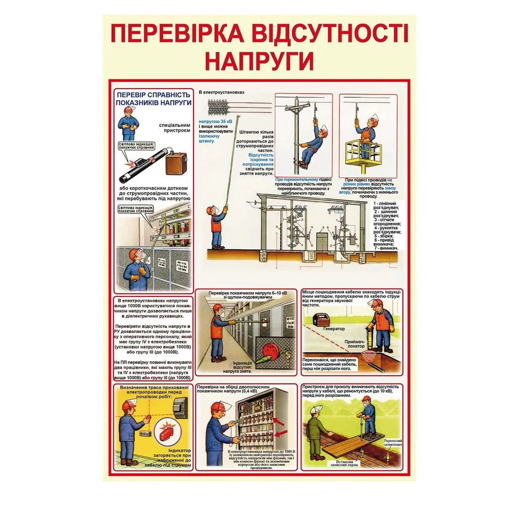 Інформаційний стенд Перевірка відсутності напруги 410х610 мм 3 мм (84065) Інформаційний стенд Перевірка відсутності напруги 410х610 мм 3 мм (84065)