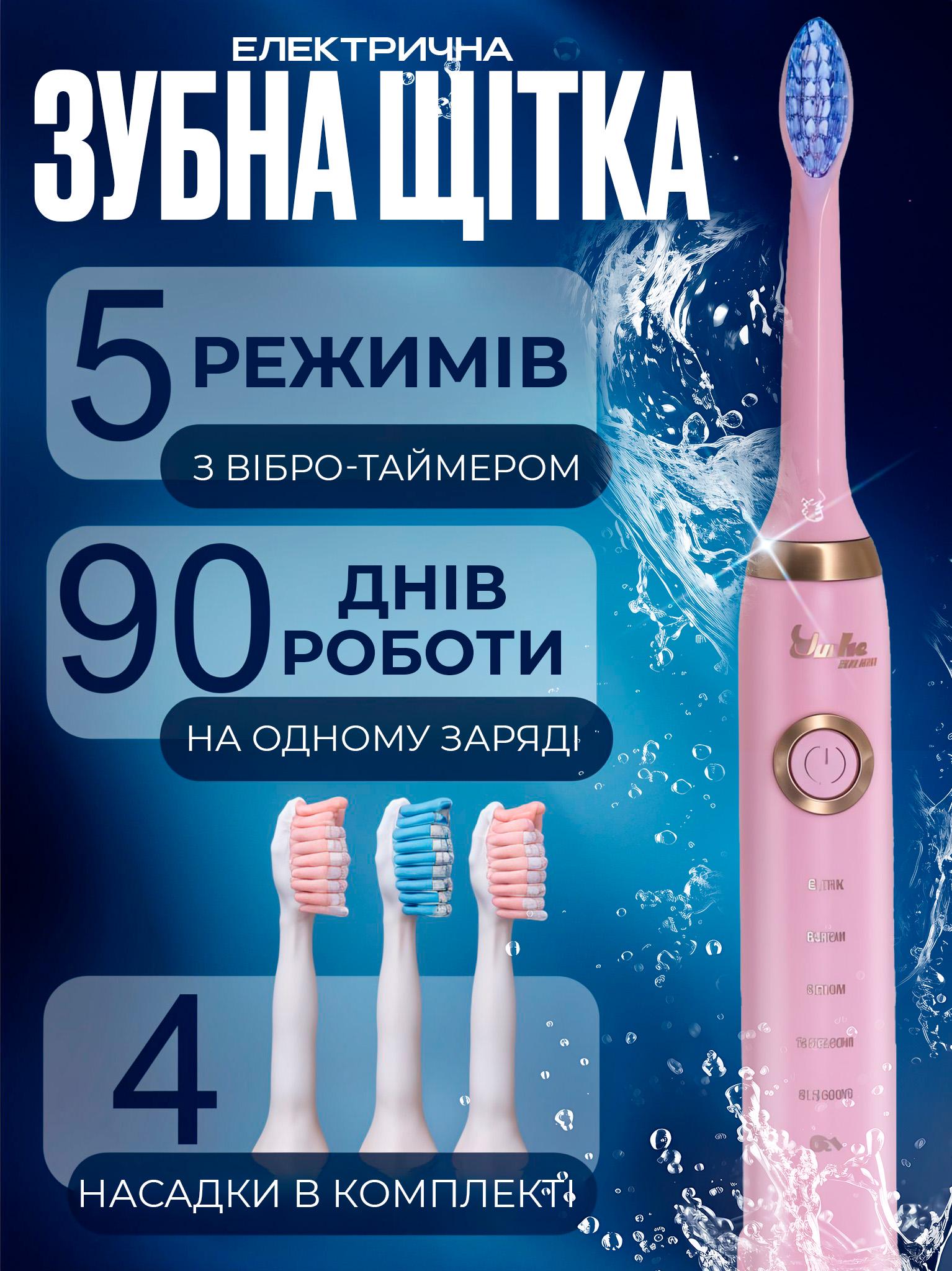 Зубна щітка електрична Shuke SK-601 з 4 насадками Pink (382889235) - фото 2