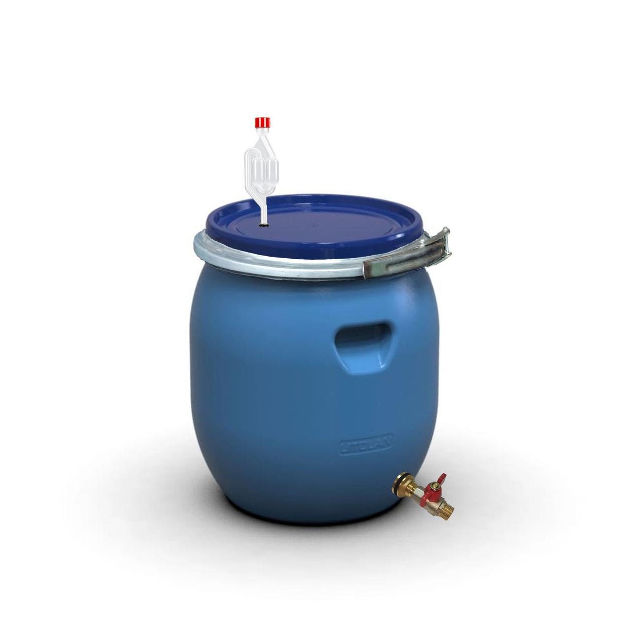 Бочка для брожения Litolan с гидрозатвором S металлическим хомутом и латунным сливным краном 1/2" 45 л (296481)