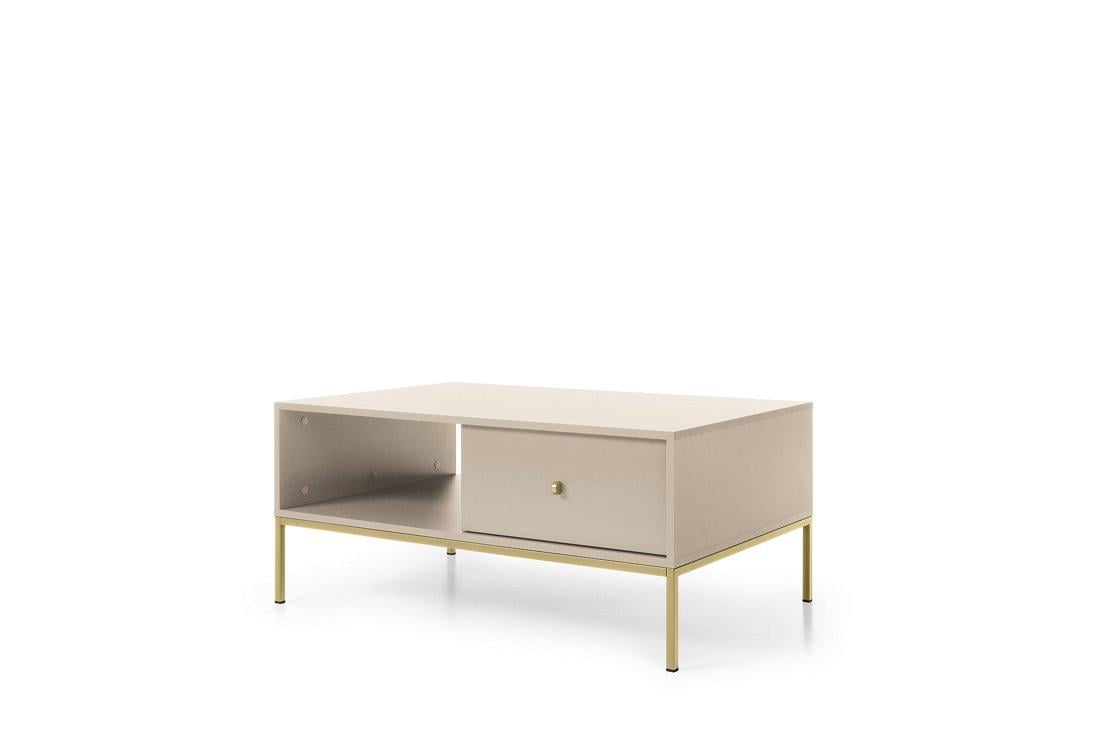 Журнальный столик Perfect Home Mono ML104 с двумя ящиками и золотыми ножками Бежевый песочный (PFH-091211)