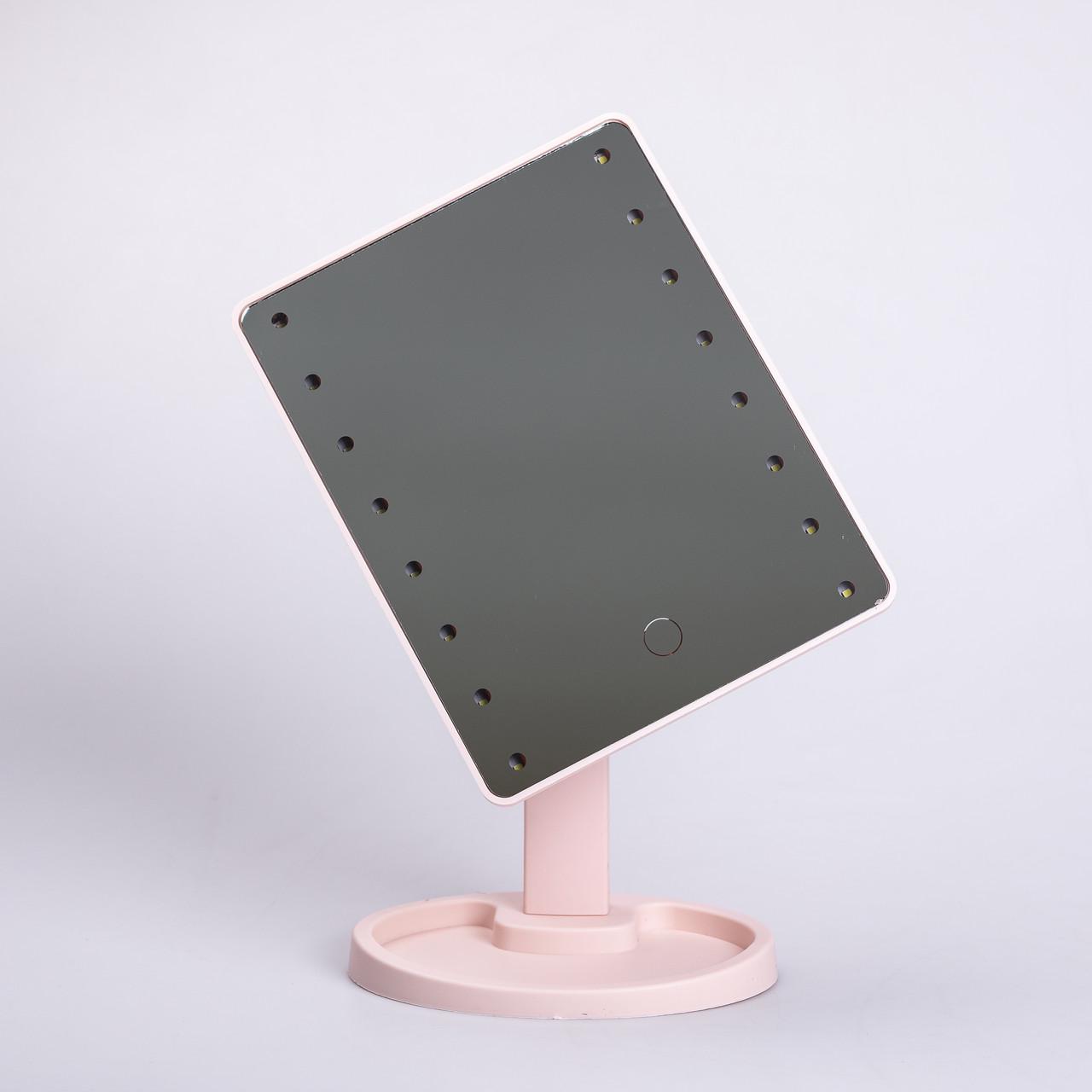 Дзеркало настільне косметичне для макіяжу 16 LED 21х16 см Рожевий (6878) - фото 6 Дзеркало настільне косметичне для макіяжу 16 LED 21х16 см Рожевий (6878) - фото 6