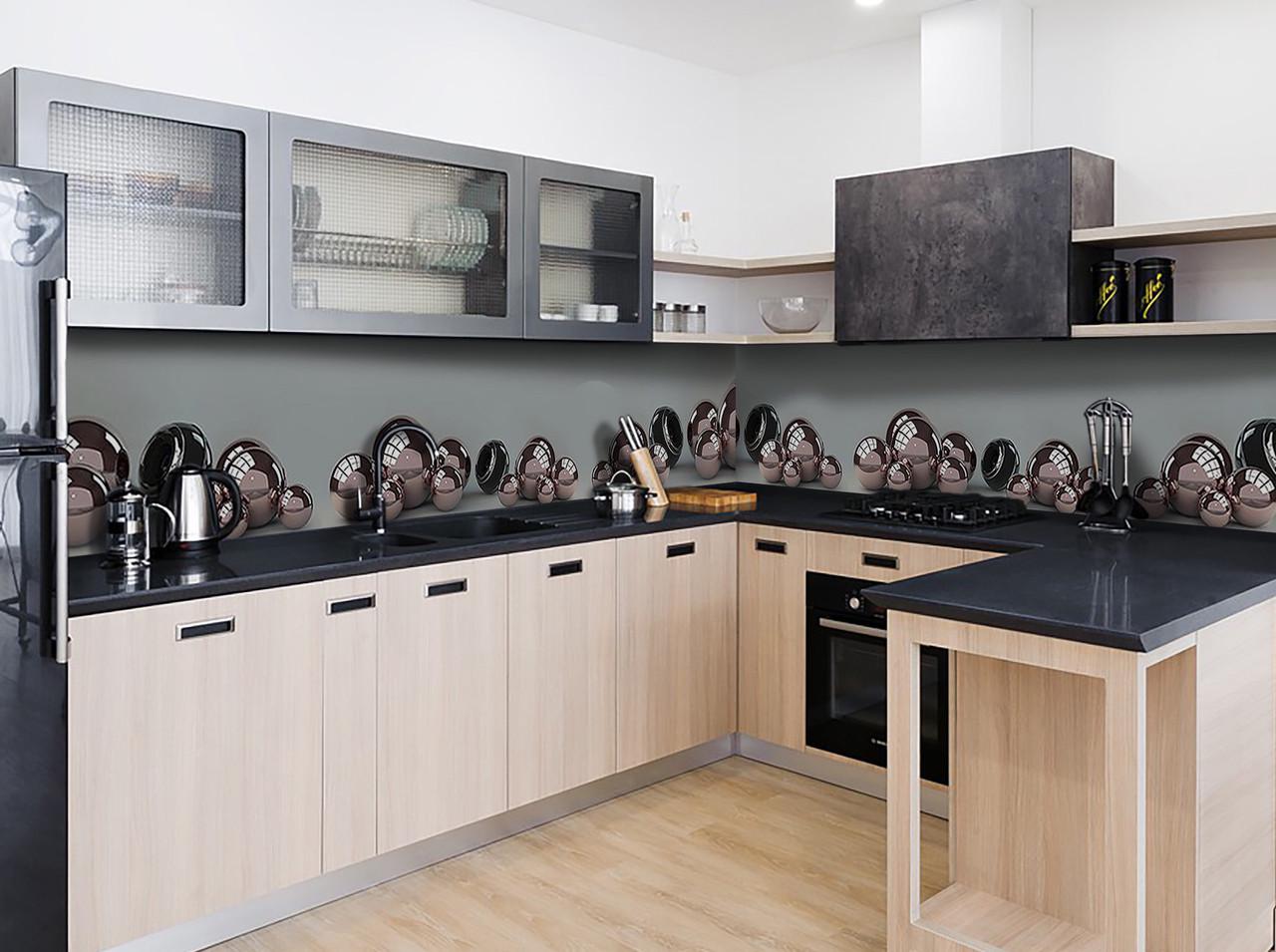 Кухонный фартук Стальные сферы шары из самоклеющейся виниловой пленки 60х250 см Серый