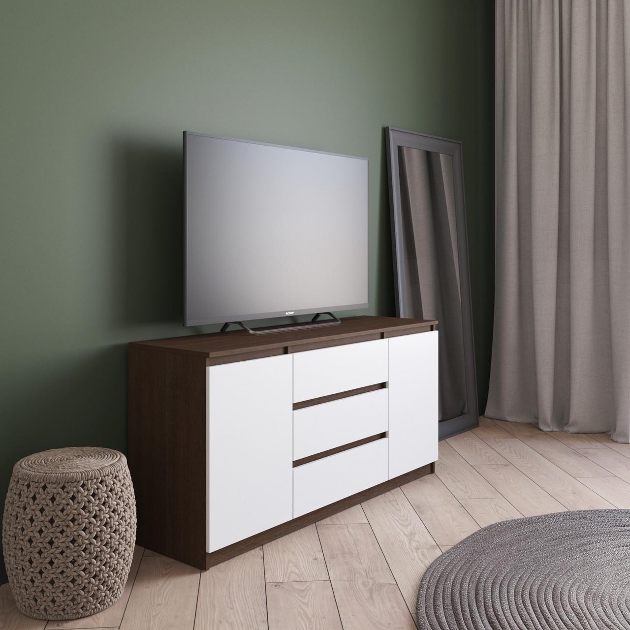 Комод VAYS с 3 ящиками и 2 отделениями с полками 140х40х75 см Венге темный/белый (30778088)