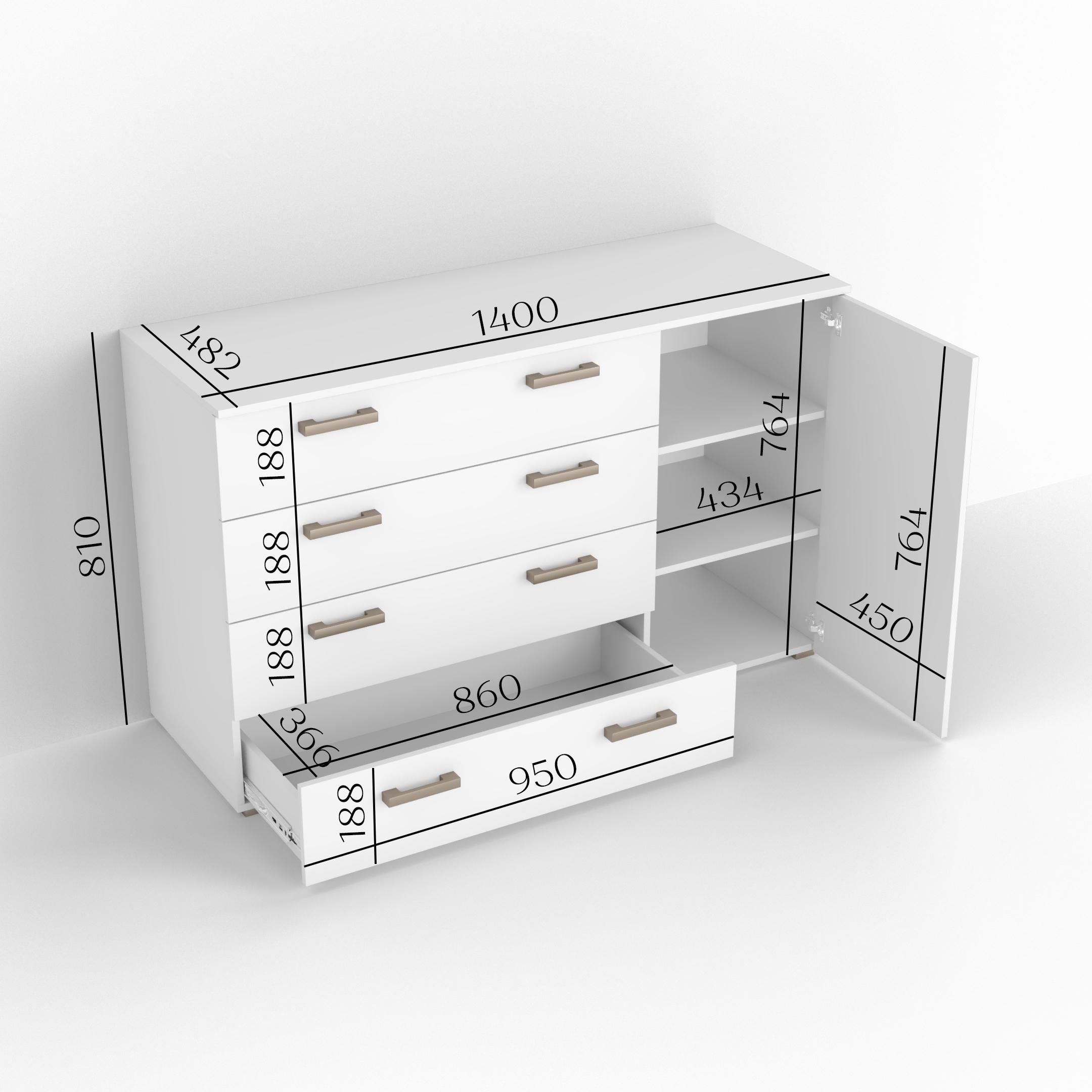 Комод Idea ТКБ-365.8 на 4 шухляди з дверима Білий (26718325) - фото 3 Комод Idea ТКБ-365.8 на 4 шухляди з дверима Білий (26718325) - фото 3