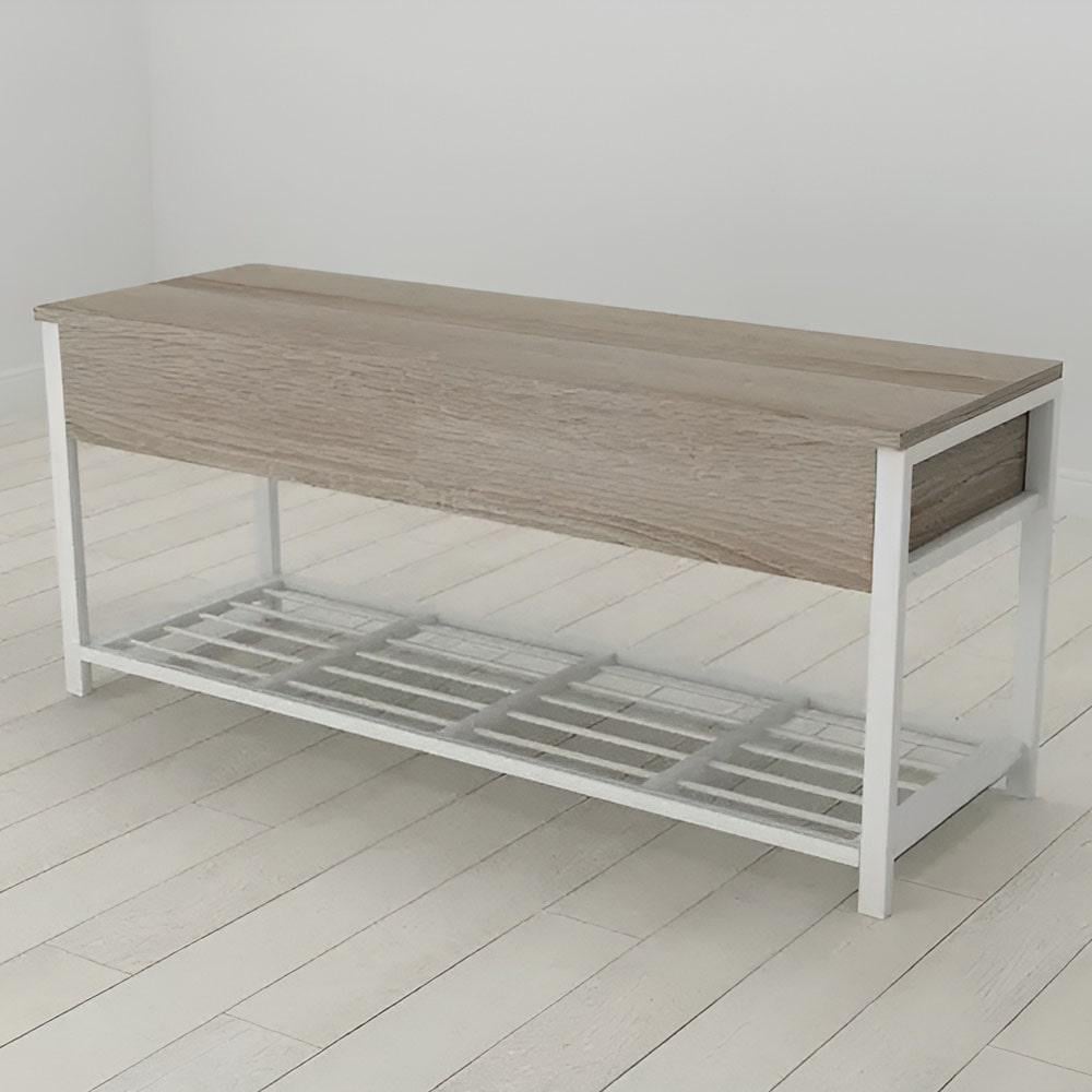 Банкетка с ящиком Ferrum-decor Дрейк 1 металл/ДСП 16 мм 550x1000x400 мм Белый/Сонома Трюфель (FRD-103056)