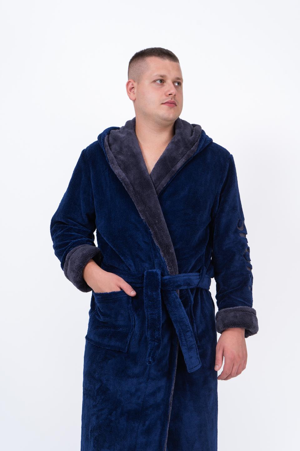 Халат чоловічий UT Store HTM01 3XL Темно-синій з сірим - фото 3 Халат чоловічий UT Store HTM01 3XL Темно-синій з сірим - фото 3