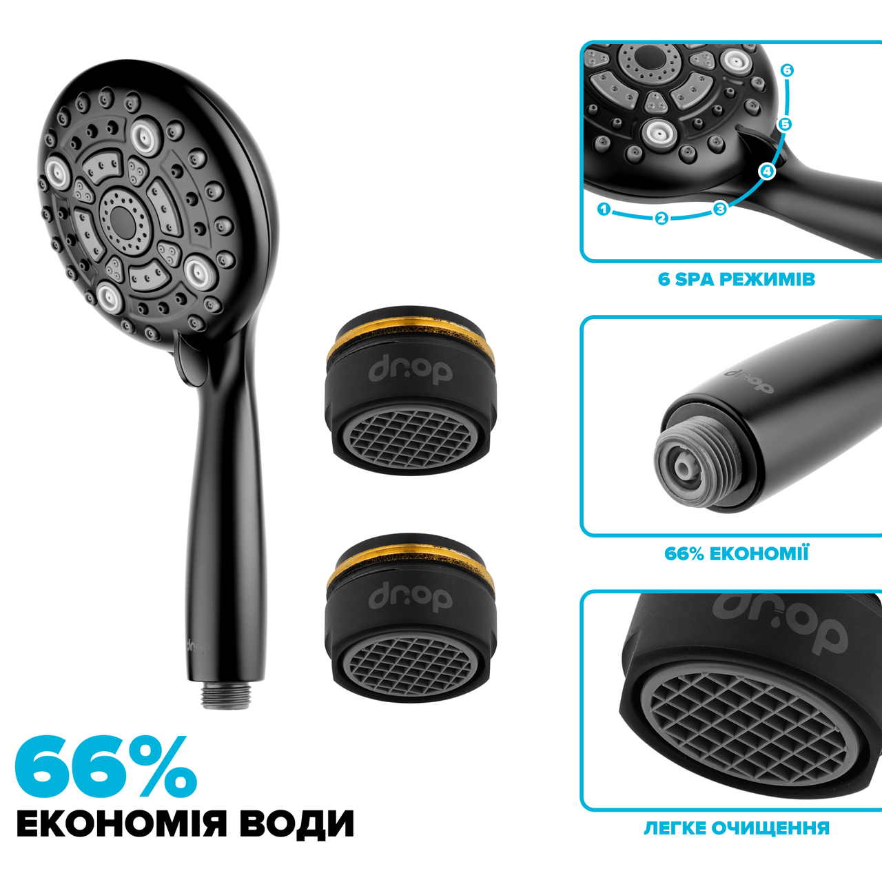 Набір для економії води Drop PM2+MULTI120GBL лійка для душу з аераторами 2 шт. (24237560) - фото 2