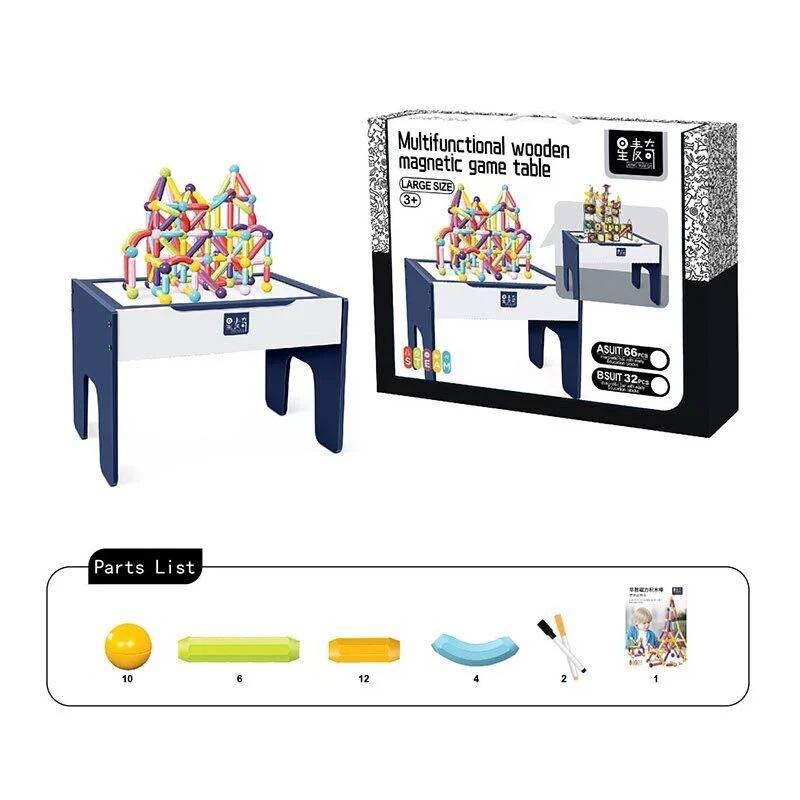 Конструктор магнітний 32 деталі/двостороння дошка для малювання/маркер/дерев'яний стіл 55х38х39 см Multicolor (155965) - фото 3