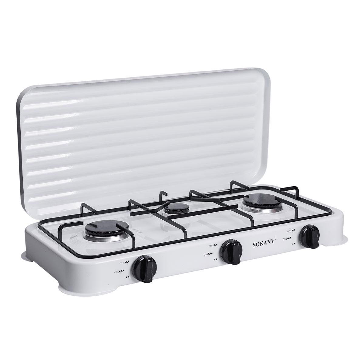 Настольная газовая плита на 3 конфорки 5.5 кВт мини газовая плита для баллонного газа Белая Sokany Настольная газовая плита на 3 конфорки 5.5 кВт мини газовая плита для баллонного газа Белая Sokany