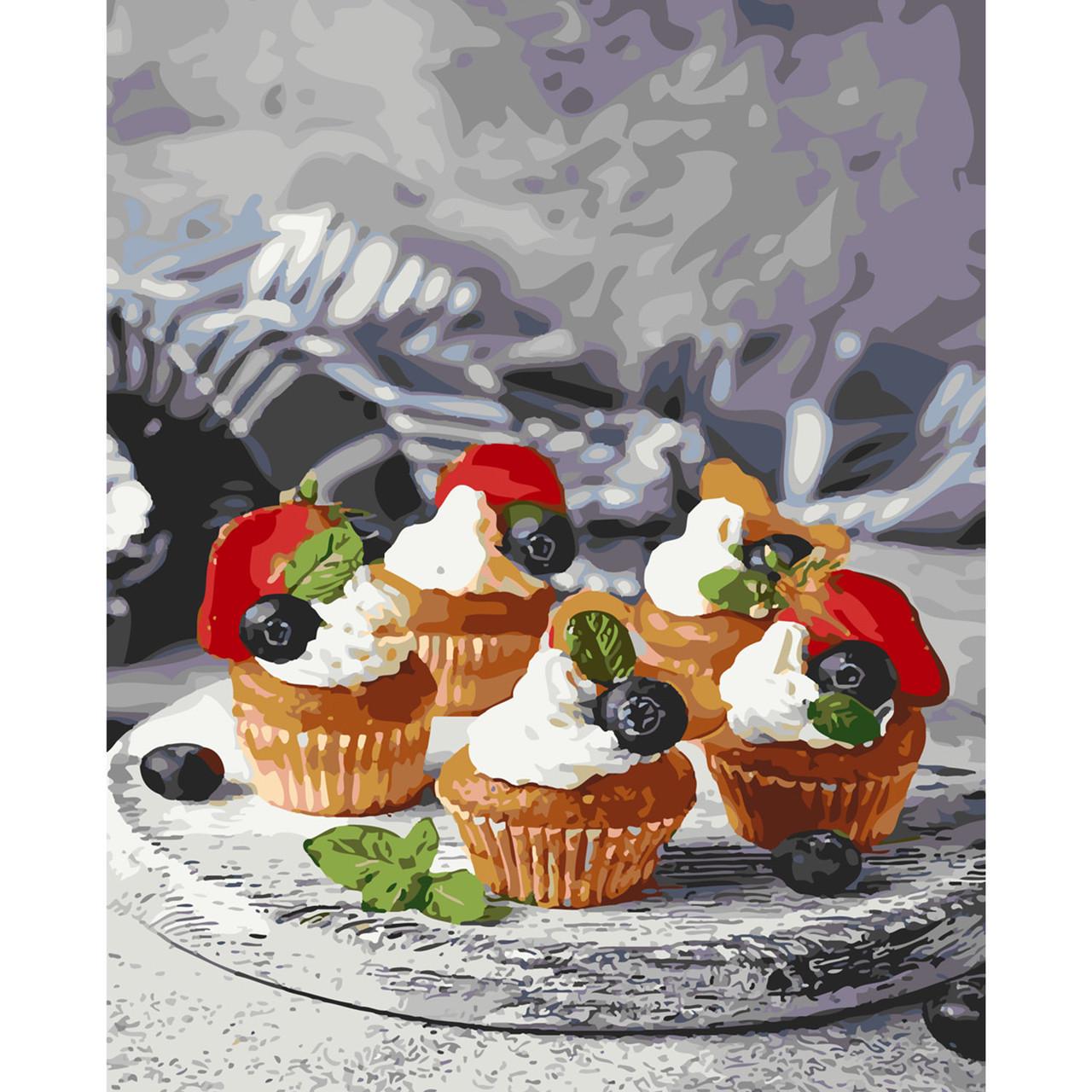 Картина по номерам Strateg Премиум Кексы с черникой 2 с лаком 40х50 см (SY6167)