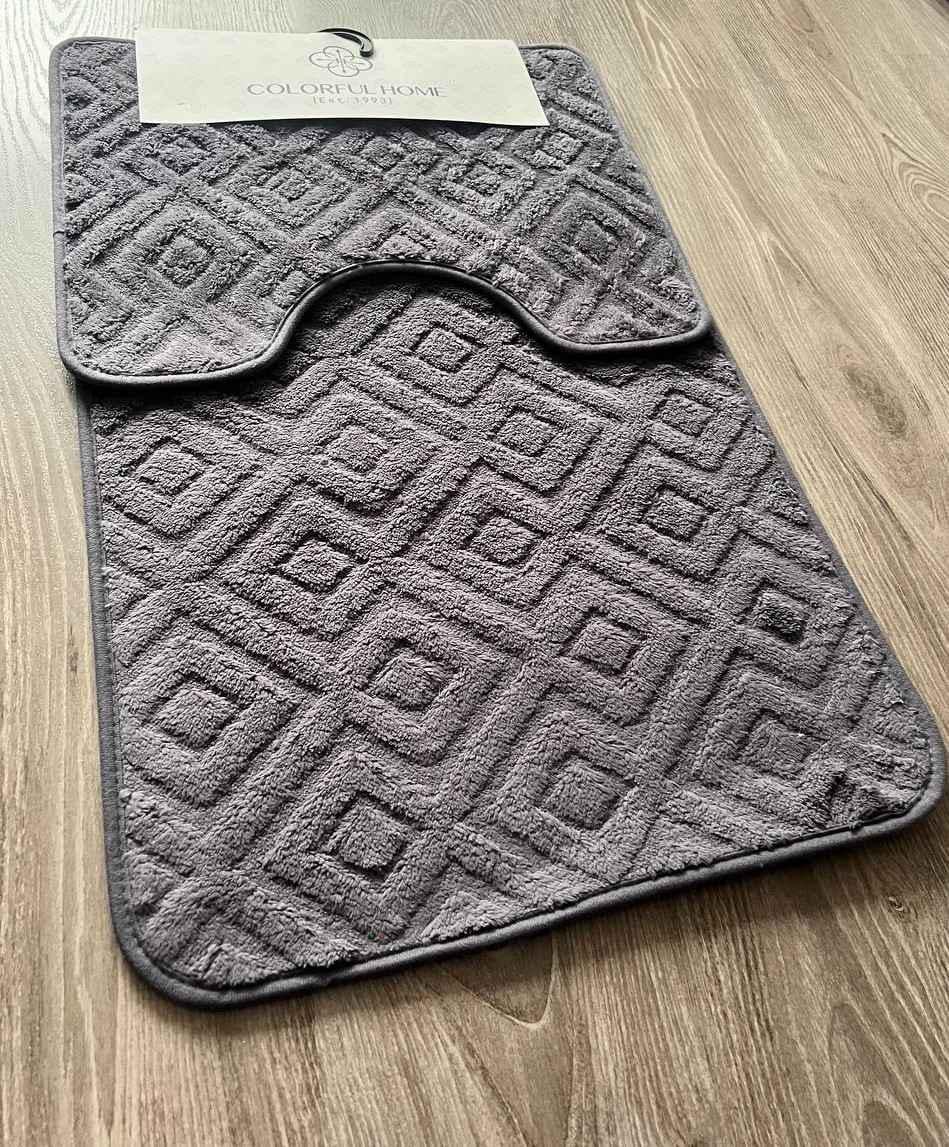 Набор ковриков для ванной и туалета антискользящий с вырезом для унитаза 2 шт. 80х50/50х40 см Темно-серый (КВ-2)