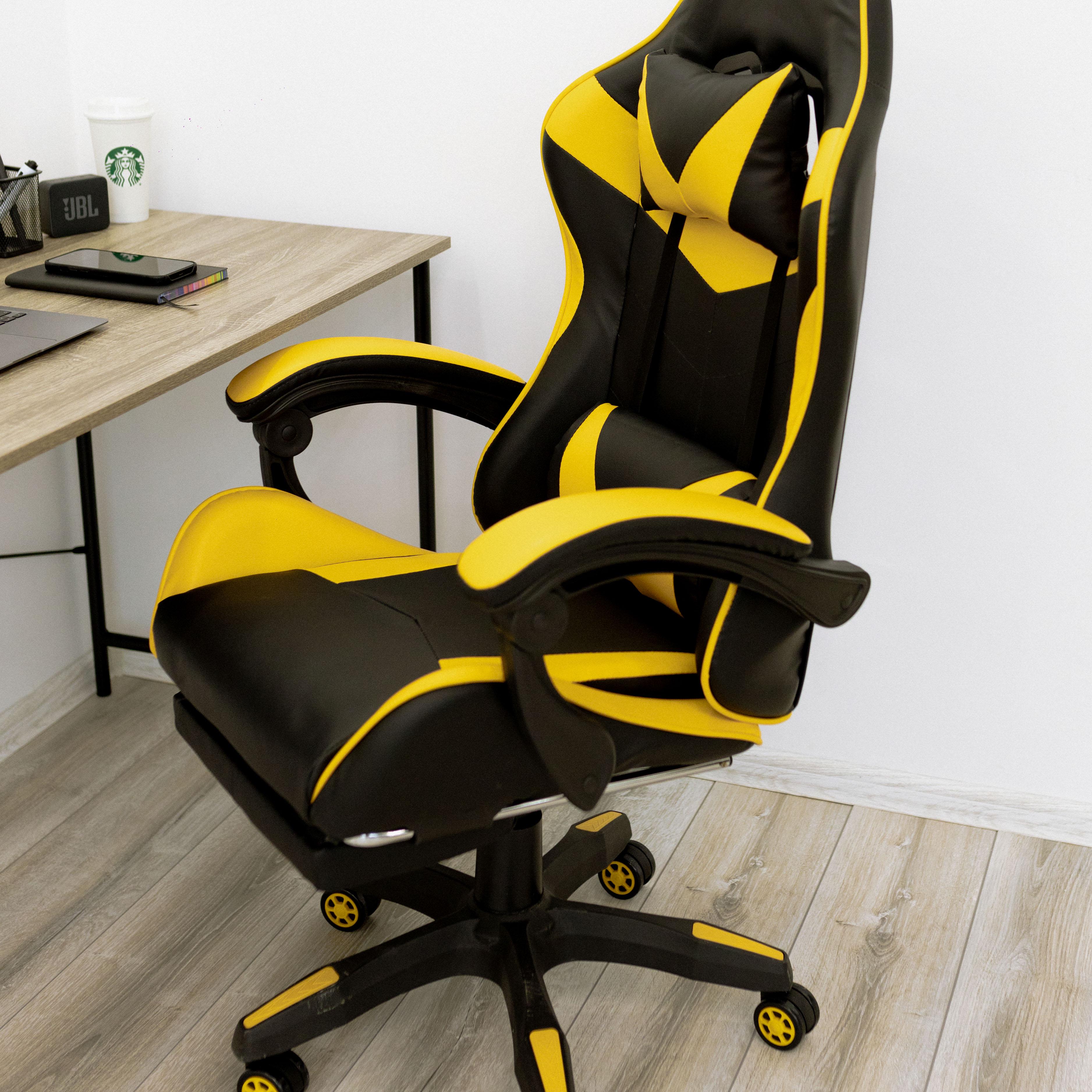 Кресло компьютерное игровое для офиса и дома 4Points GT с подушками и подставкой для ног Черный/Желтый (40044) - фото 2 Кресло компьютерное игровое для офиса и дома 4Points GT с подушками и подставкой для ног Черный/Желтый (40044) - фото 2