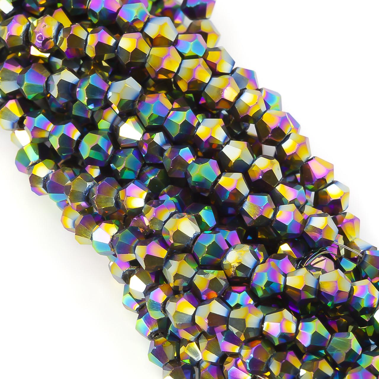 Бусины хрустальные Биконус 4х4,2 мм 95 шт. Радужный металлизированный (БИ0004к85)