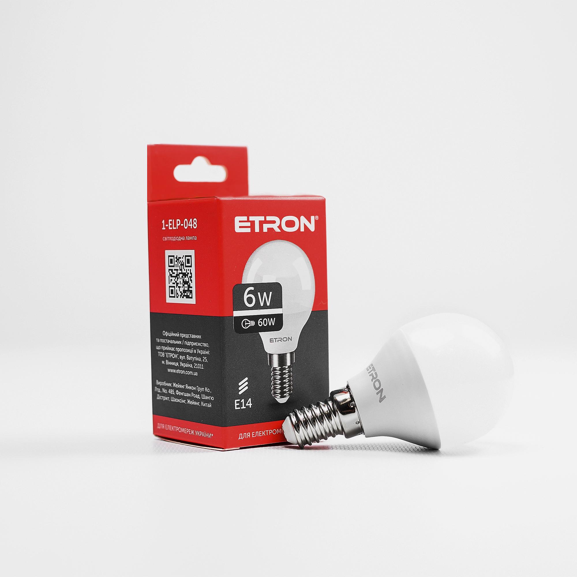 Лампа LED ETRON Light 1-ELP-048 G45 6W 4200K 220V E14
