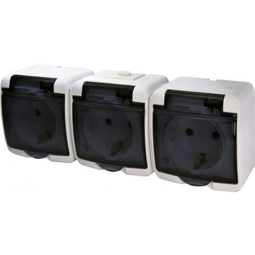 Розетка потрійна ETI із кришкою Schuko RHE-3sd IP54 Біло-прозорий (4668024)
