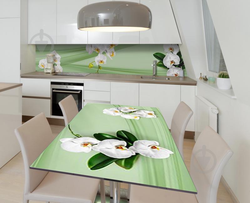 Наклейка 3Д вінілова на стіл Zatarga «Свіжість білих орхідей» 650х1200 мм для будинків, квартир, столів, кав'ярень Наклейка 3Д вінілова на стіл Zatarga «Свіжість білих орхідей» 650х1200 мм для будинків, квартир, столів, кав'ярень