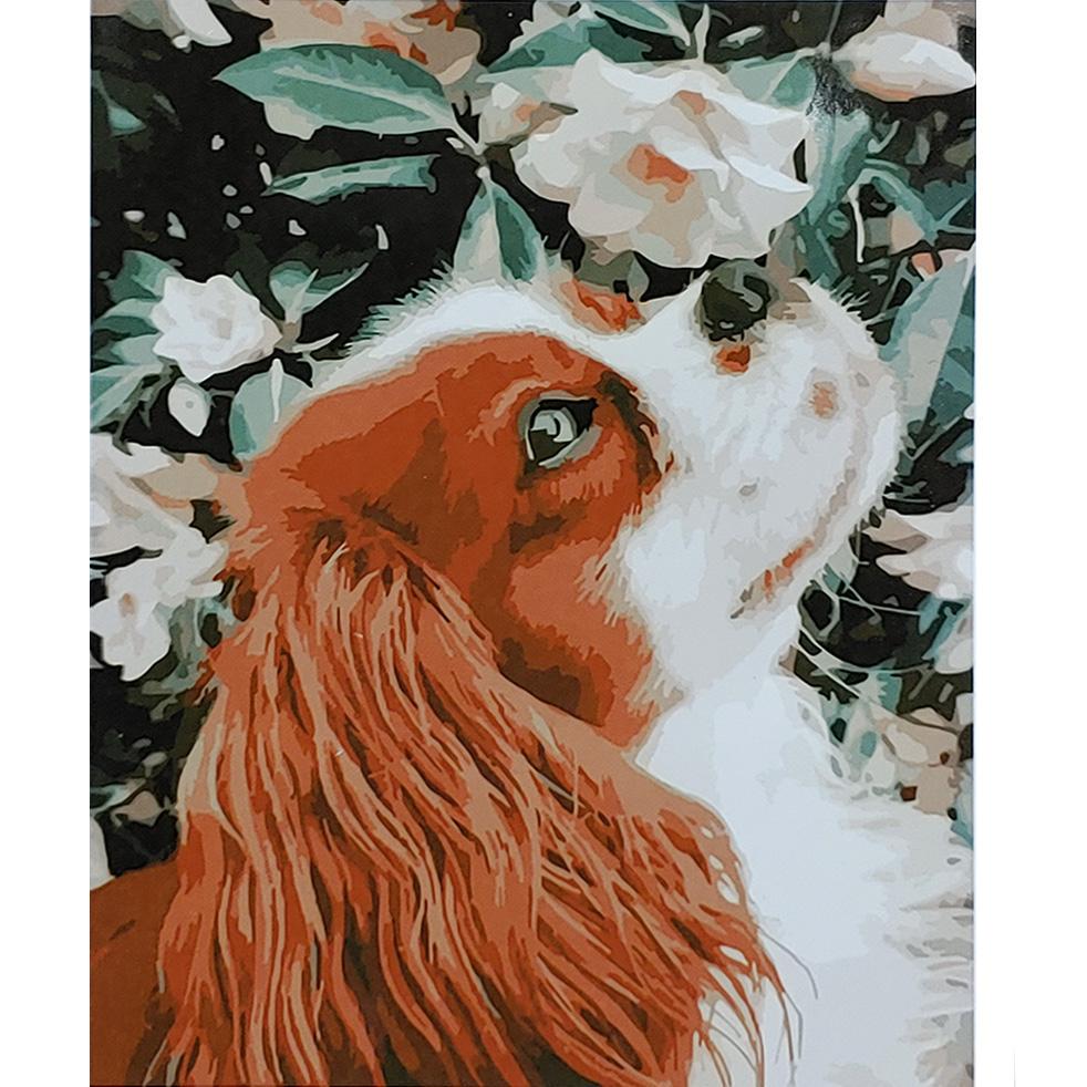 Картина по номерам Strateg Премиум Песик в цветах 40x50 см (SY6829)