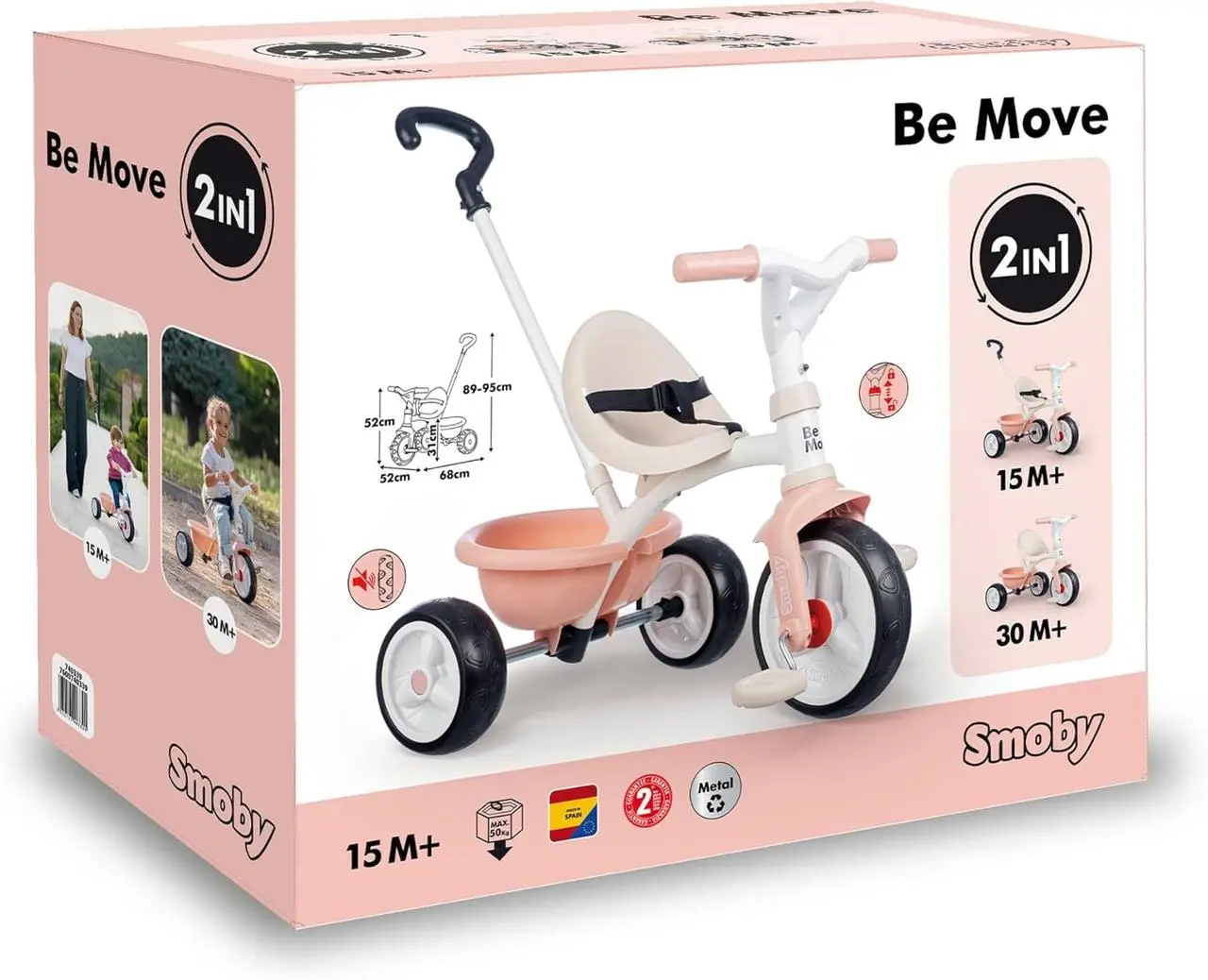 Велосипед трехколесный Smoby Би Муви 7600740339 с родительской ручкой Розовая жемчужина - фото 6
