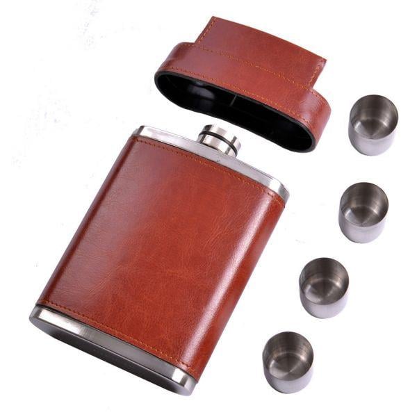 Набор фляга и 4 стопки Brown Leather 300 мл Коричневый