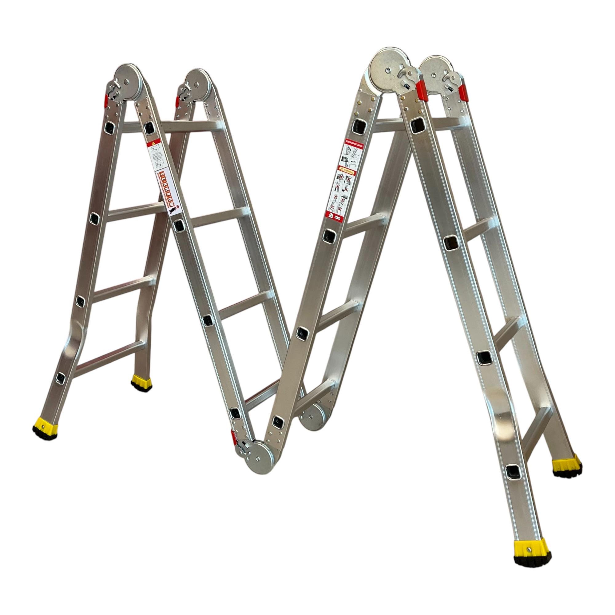 Лестница трансформер шарнирная Техпром алюминиевая 4х4 ступени (10404К) Лестница трансформер шарнирная Техпром алюминиевая 4х4 ступени (10404К)