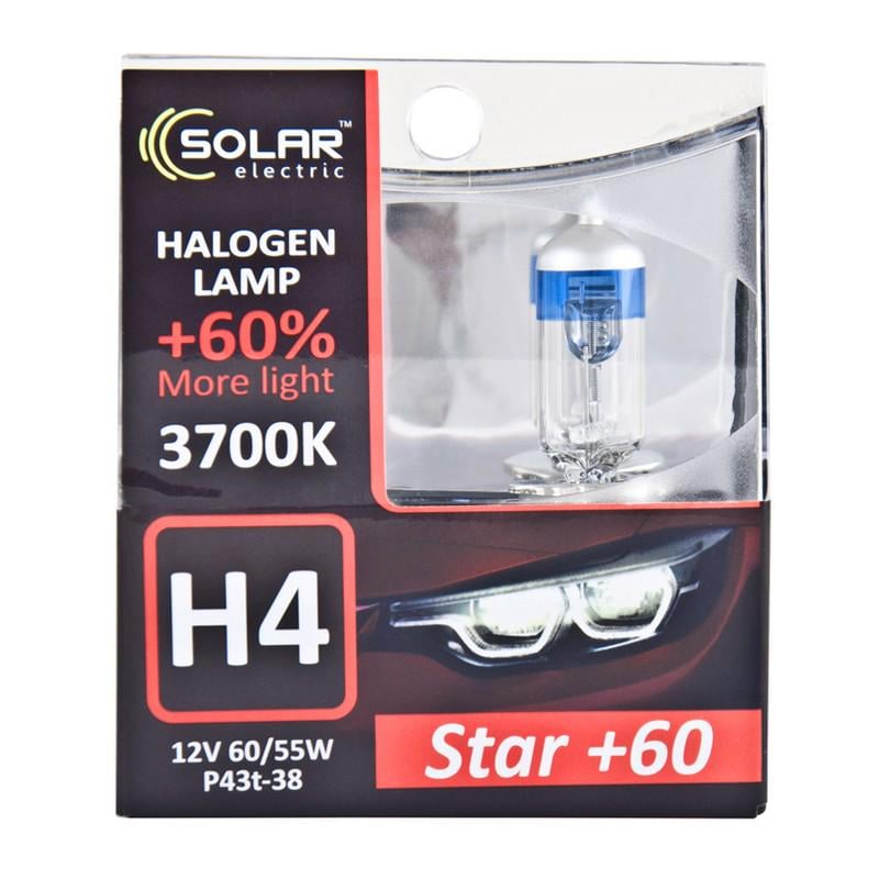 Автолампа галогенна Solar H4 12V 60/55W P43t-38 Starlight +60% (1234S2)