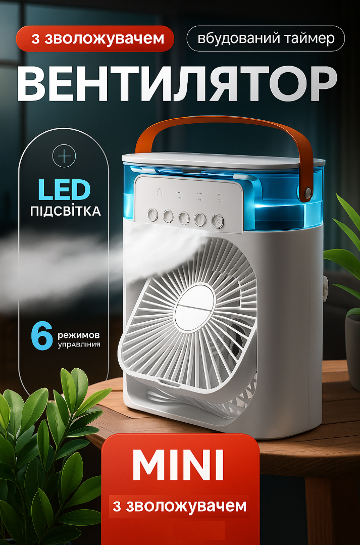 Кондиционер настольный Mini Cooling Fan USB с подсветкой/увлажнением и таймером Белый (26891922) - фото 2