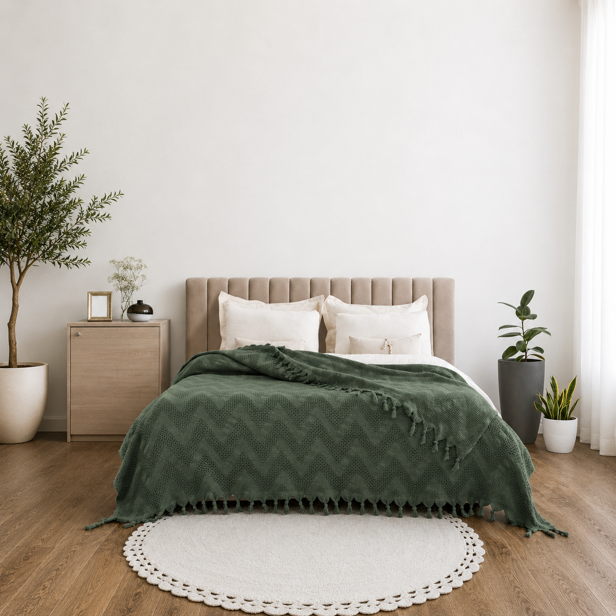 Покривало-плед з бахромою LoveYouHome Зиг-заг 200х230 см Олива (ly2320)