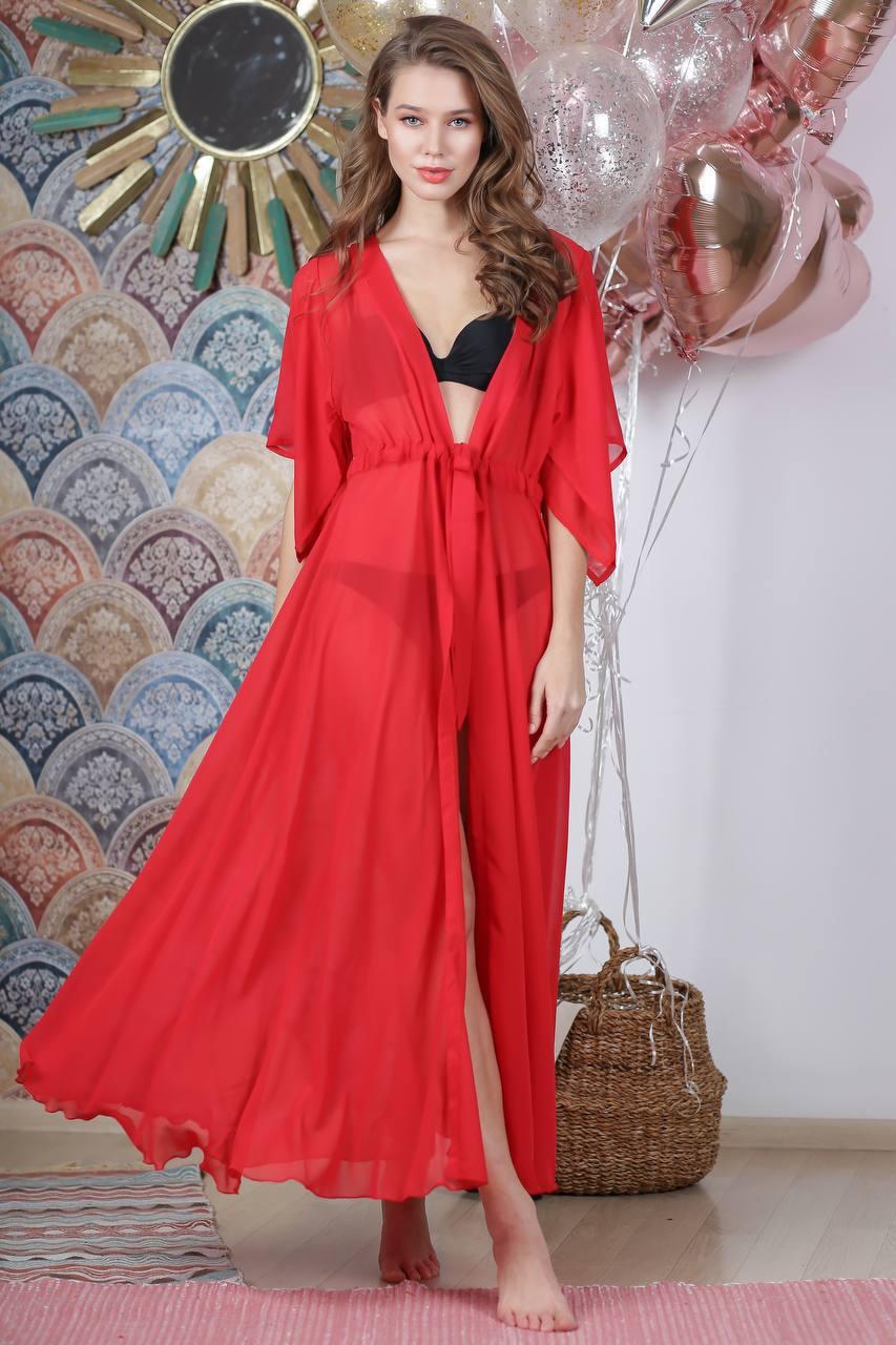 Туника пляжная из шифона OS р. 48-52 Красный (33386481)