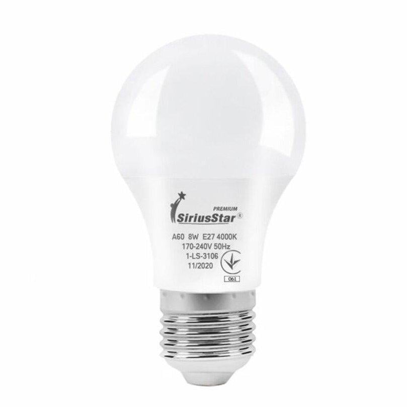 Светодиодная лампа SiriusStar 8W A60 4000K E27 Белый (3106)