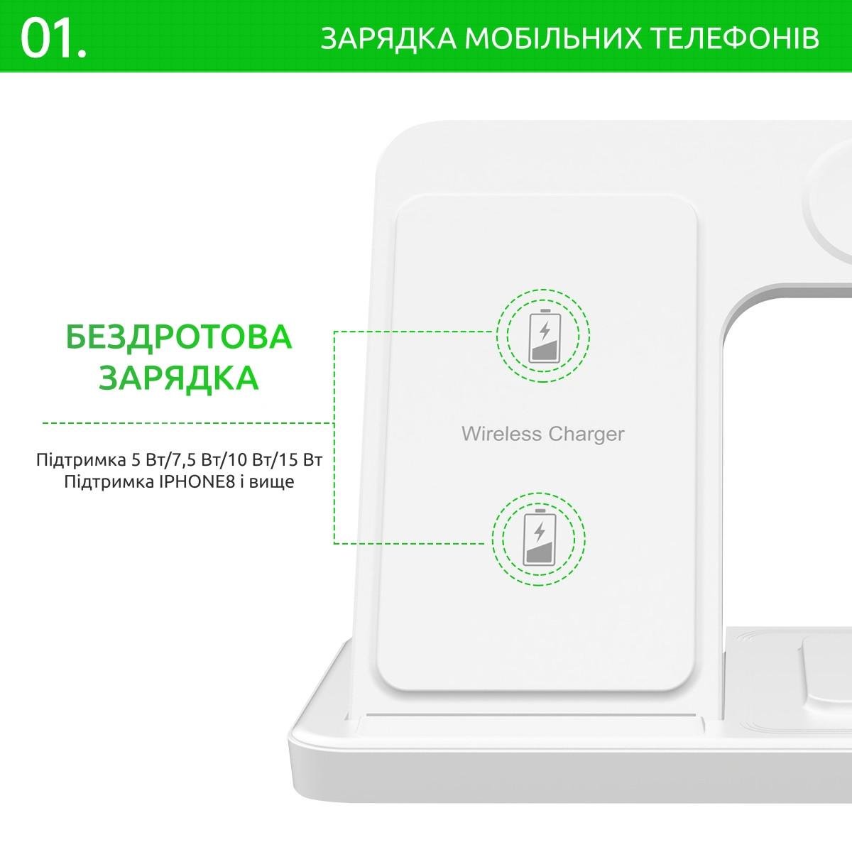 Док-станція бездротова складана QINETIQ T288 3в1 23W для Apple Iphone Apple watch Airpods (2291002793) - фото 6