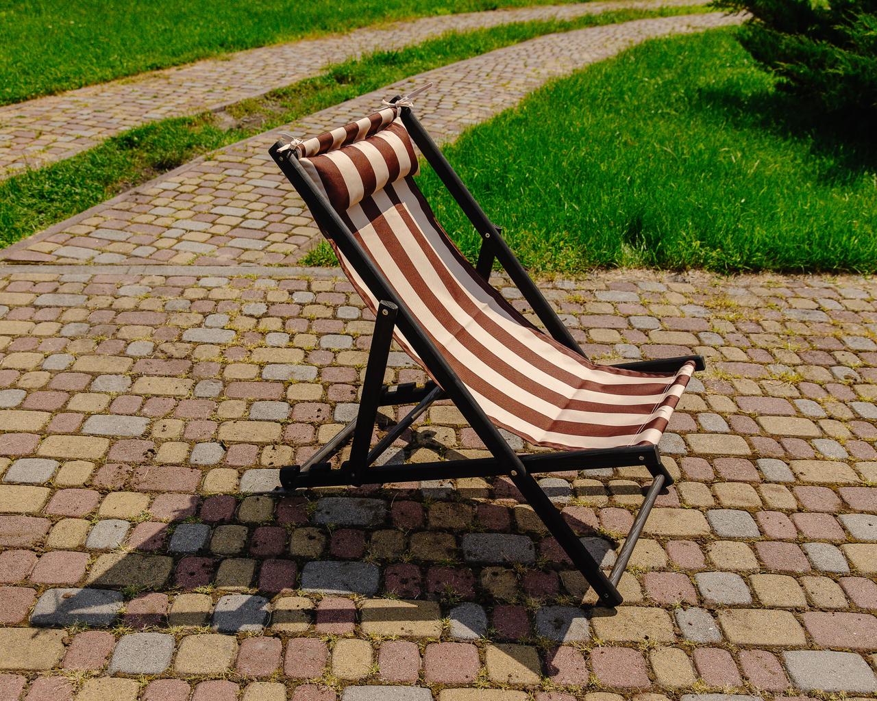 Шезлонг для дачи тканевый XRmaster с подушкой Черный/Кофейный (КШ-001/3) - фото 5