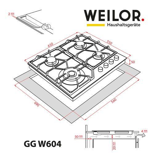 Варочная поверхность газовая WEILOR GG W604 BL (1114335) - фото 9