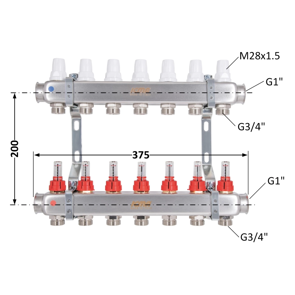 Коллектор ICMA №К073 из нержавеющей распределительный стали с расходомером 1" 7 выходов (SD00053340) - фото 8