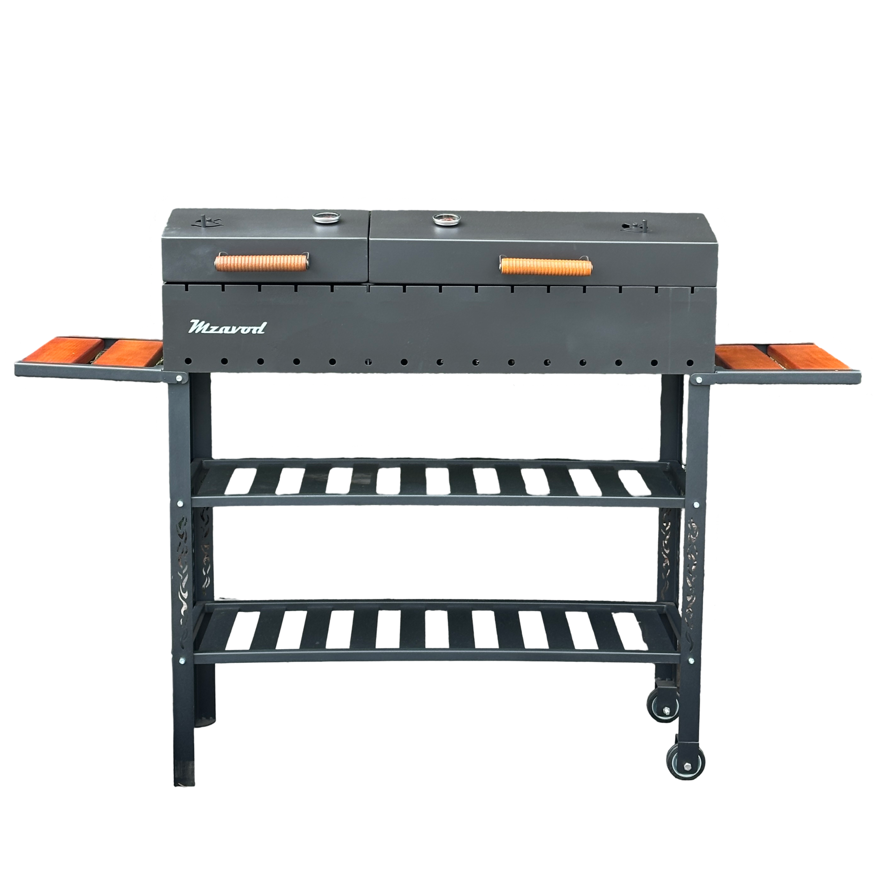 Мангал-барбекю Mzavod Гелиос стальной с 2 крышками и термометрами на 15 шампуров 4 мм Черный (136-17-1071010100003)