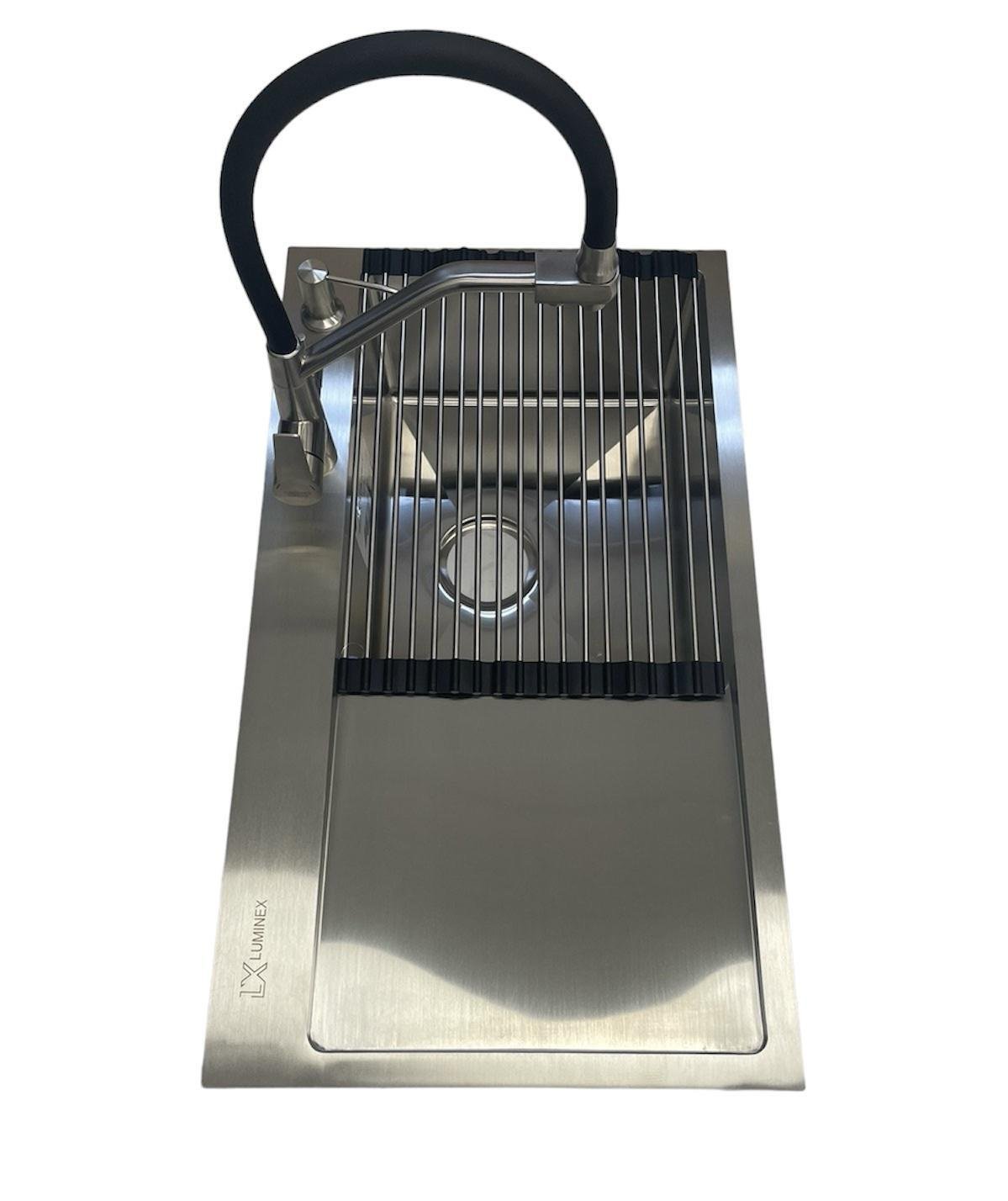 Мойка Luminex 7844 правая и смеситель для кухни с подключением к фильтру Kroner-ESG03817BLK Серый