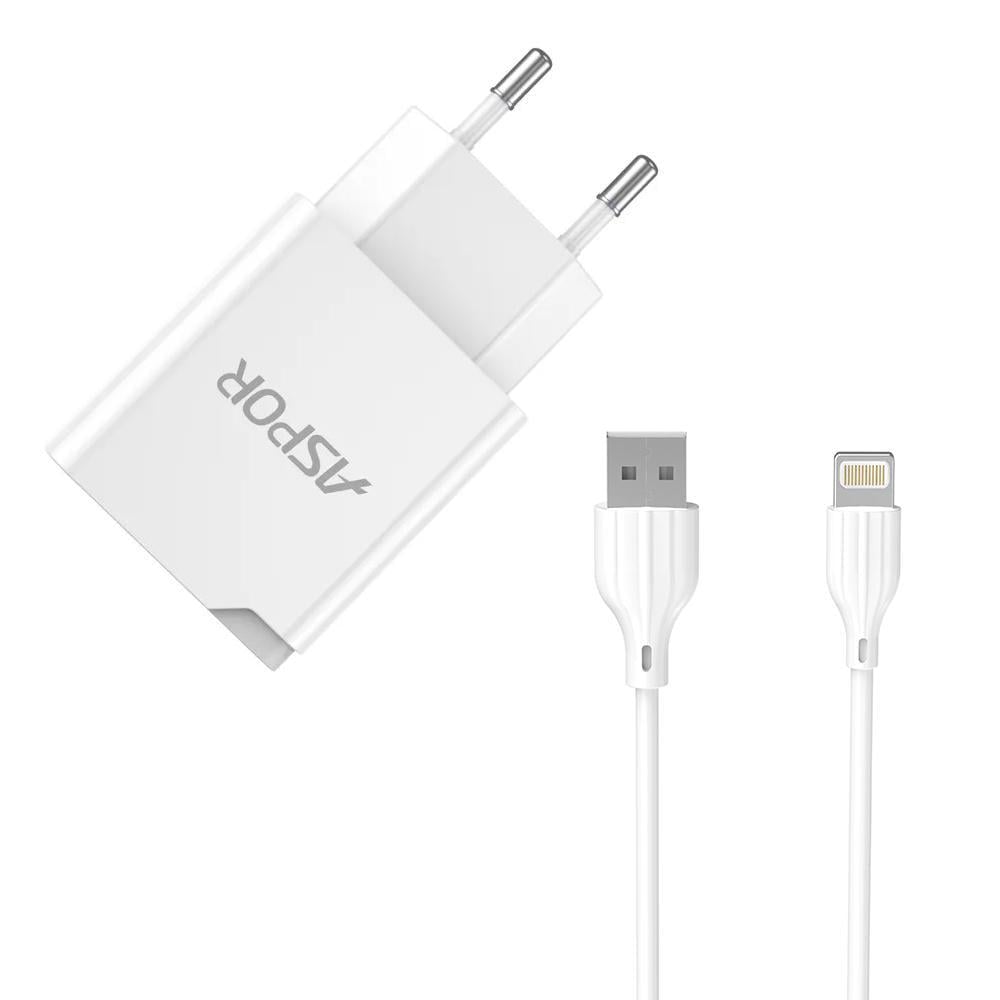 Зарядное устройство для телефонов Aspor A827 10W 1 USB кабель Lightning Белый (557-925145)
